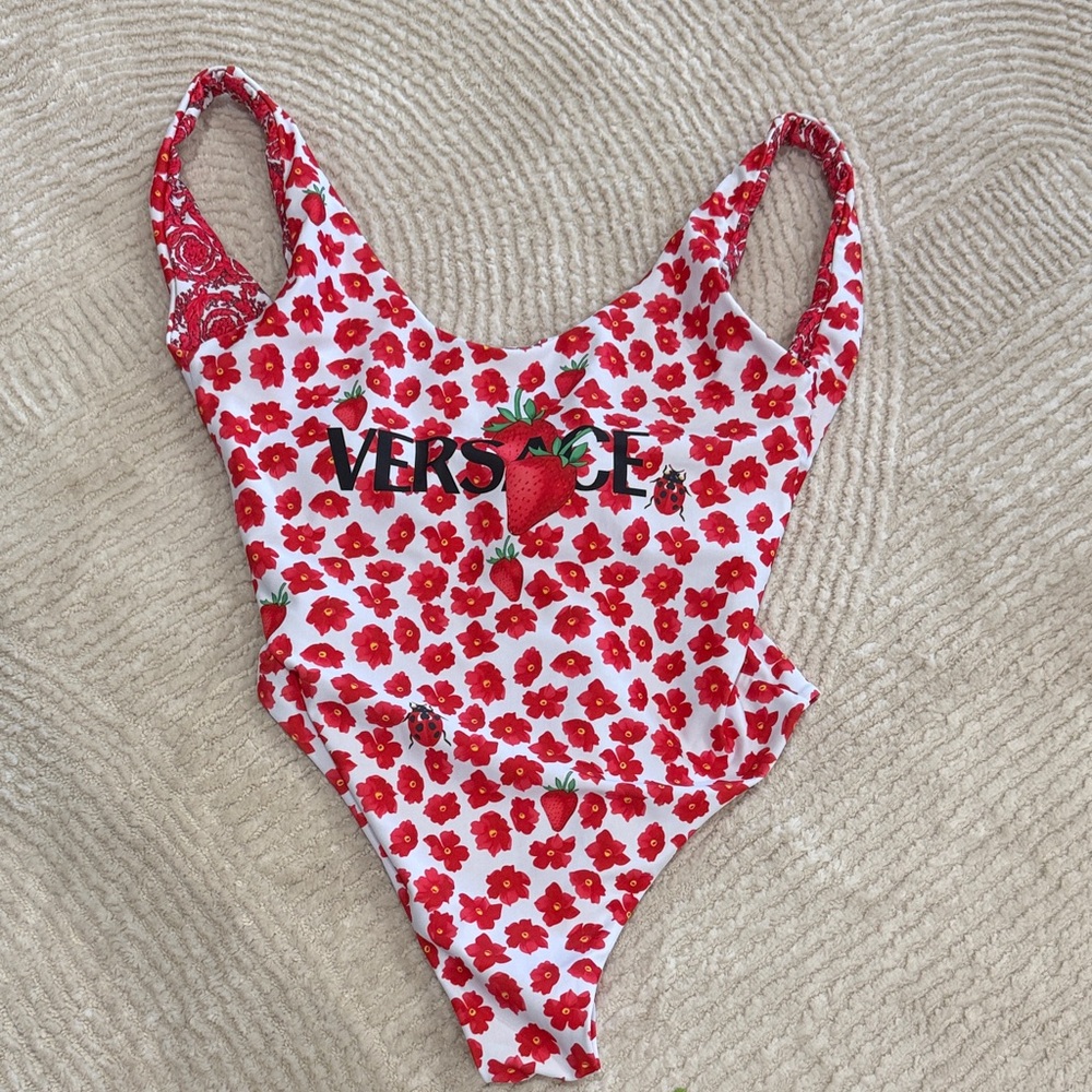 Versace Red Floral One Piece Swimsuit